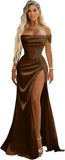 Off Shoulder Mermaid Prom Dresses with Slit 2027 Long Satin Pleated Formal Dress for Women Evening Party