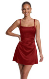 Satin Homecoming Dresses for Teens 2026 Spaghetti Straps Short Prom Dress A-line Pleated Cocktail Party Gowns