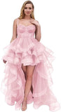 Spaghetti Cocktail Party Dress for Women High-Low Ruffled Summer Dress Long Trailing Prom Ball Gown