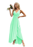 Women’s Long Bridesmaid Dresses Sleeveless V-Neck Formal Wedding Guest Chiffon Prom Gowns for Teens