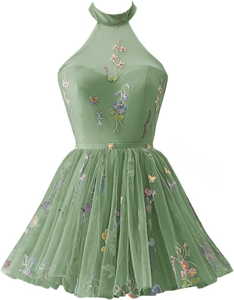 Vestidos de fiesta formales de tul con bordado floral corto para mujer 2023