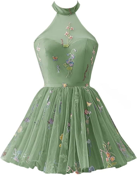 Vestidos de fiesta formales de tul con bordado floral corto para mujer 2023