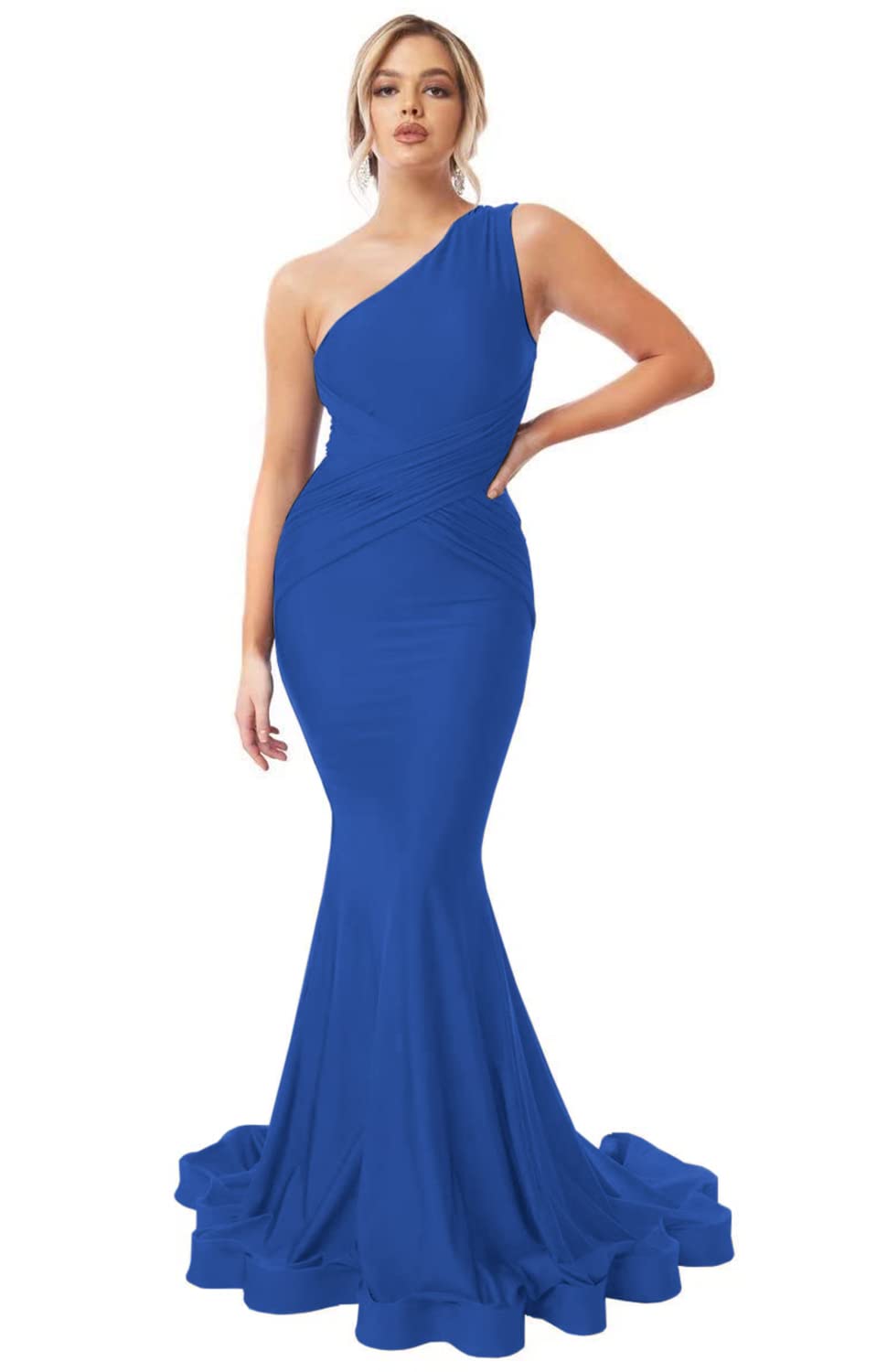 Womens One Shoulder Mermaid Bridesmaid Dresses for Wedding Long Tight Ruched Prom Dresses Evening Formal Gowns