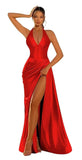 Halter Satin Prom Dresses for Women 2027 Long Mermaid Corset Formal Dress Pleated Evening Party Gowns with Slit