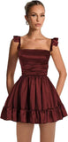 Satin Homecoming Dresses for Teens 2027 A-line Ruched Square Neck Short Prom Formal Cocktail Gowns with Pockets