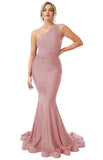 Womens One Shoulder Mermaid Bridesmaid Dresses for Wedding Long Tight Ruched Prom Dresses Evening Formal Gowns