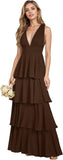 V Neck Chiffon Bridesmaid Dresses for Women 2027 Long Tiered A-Line Ruffles Formal Evening Party Dress