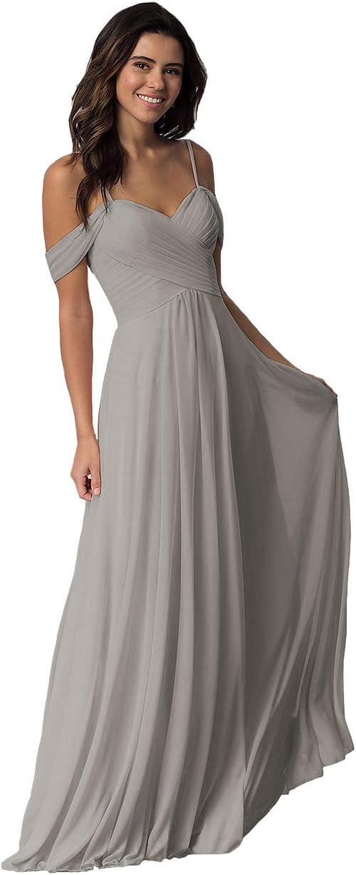 Schulterfreies Chiffon-Brautjungfernkleid mit Taschen für die Hochzeit 