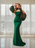 Kingbridal Gowns Long Sleeve Prom Dresses 2026 Mermaid Satin Formal Dress for Women Sparkly Sequin Halter Neck Evening Party Gowns