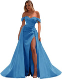 Vestidos de fiesta de satén con hombros descubiertos, corte sirena, fruncido, de noche formal, para mujer 