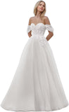 Kingbridal Gowns Lace Appliques Wedding Dresses for Bride Long V Neck Tulle Chiffon A-line Sleeveless Bridal Ball Gown for Women
