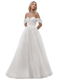 Kingbridal Gowns Lace Appliques Wedding Dresses for Bride Long V Neck Tulle Chiffon A-line Sleeveless Bridal Ball Gown for Women