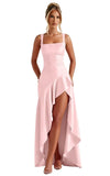 Mermaid Satin Bridesmaid Dresses for Women 2027 Long Ruffles High Low Prom Formal Evening Party Dress with Slit