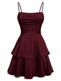 Tiered Satin Homecoming Dresses for Teens Short A Line Tight Spaghetti Strap Formal Cocktail Party Gown 2026