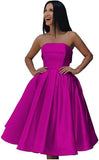 Tea Length Satin Cocktail Party Dresses for Women, Strapless Formal Evening Prom Gown Homecoming Graduation Dresses