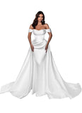 Mermaid Satin Prom Dresses for Women 2027 Long Off Shoulder Ruched Corset Formal Evening Dress Detachable Train