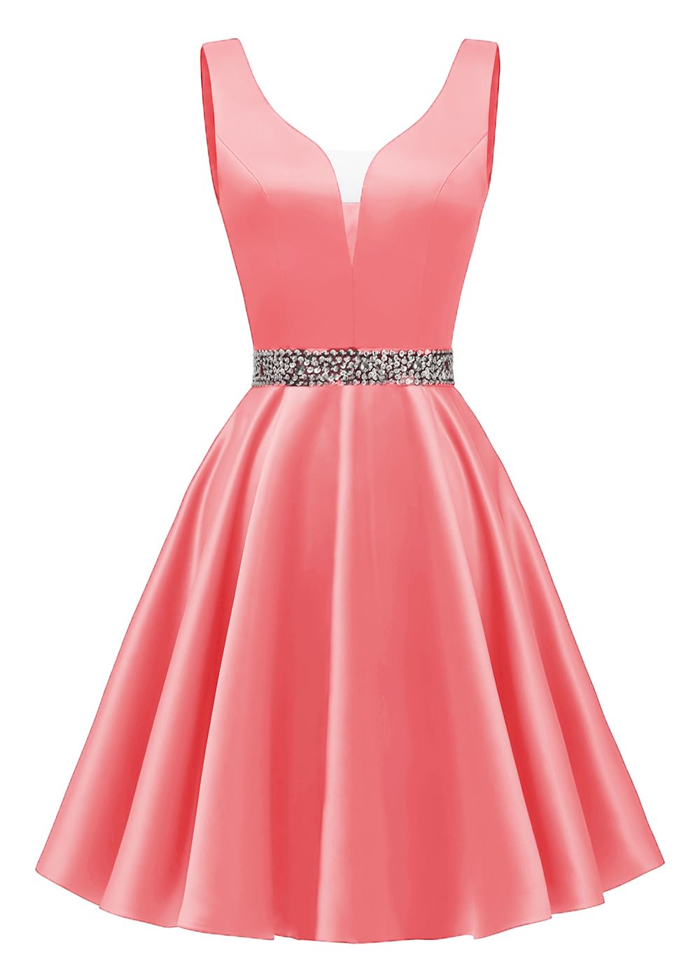 Satin Glitter Homecoming Dresses for Teens Short Prom Dress V-Neck Beaded Evening Formal Cocktail Party Gowns