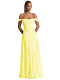 Off The Shoulder Floral Bridesmaid Dresses Long Lace Appliques Formal Gown A Line Wedding Guest Dress