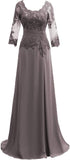 Women's Lace Appliqued Mother of The Bride Dresses 3/4 Sleeves Scoop Long Formal Evening Dress