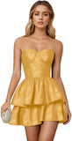 Jacquard Satin Homecoming Dresses 2026 Tiered Layed Aline Strapless Formal Cocktail Party Gown