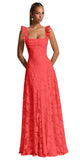 Ruched Jacquard Prom Dresses for Women Teens Ruffle Strap Floral Maxi Formal Dress Evening Gown