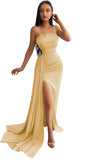Women's Mermaid Prom Dresses Long with Slit 2025 Sequins Satin Spaghetti Straps Formal Evening Party Gown