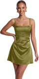 Satin Homecoming Dresses for Teens 2026 Spaghetti Straps Short Prom Dress A-line Pleated Cocktail Party Gowns