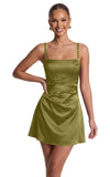 Satin Homecoming Dresses for Teens 2026 Spaghetti Straps Short Prom Dress A-line Pleated Cocktail Party Gowns