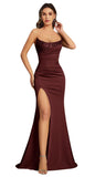 Mermaid Satin Prom Dresses for Women Strapless Sequin Formal Dress 2027 Pleated Evening Party Gowns with Slit
