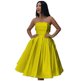 Tea Length Satin Cocktail Party Dresses for Women, Strapless Formal Evening Prom Gown Homecoming Graduation Dresses