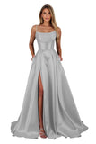 Satin Prom Dresses for Teens Long A-Line Cowl Neck Formal Evening Gown with Slit 2026 Maxi Ball Gowns