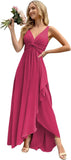 Women’s Long Bridesmaid Dresses Sleeveless V-Neck Formal Wedding Guest Chiffon Prom Gowns for Teens