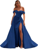 Vestidos de fiesta de satén con hombros descubiertos, corte sirena, fruncido, de noche formal, para mujer 