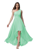 Vestido de dama de honor de un solo hombro para mujer, vestido formal de noche de gasa con bolsillos y corte alto bajo