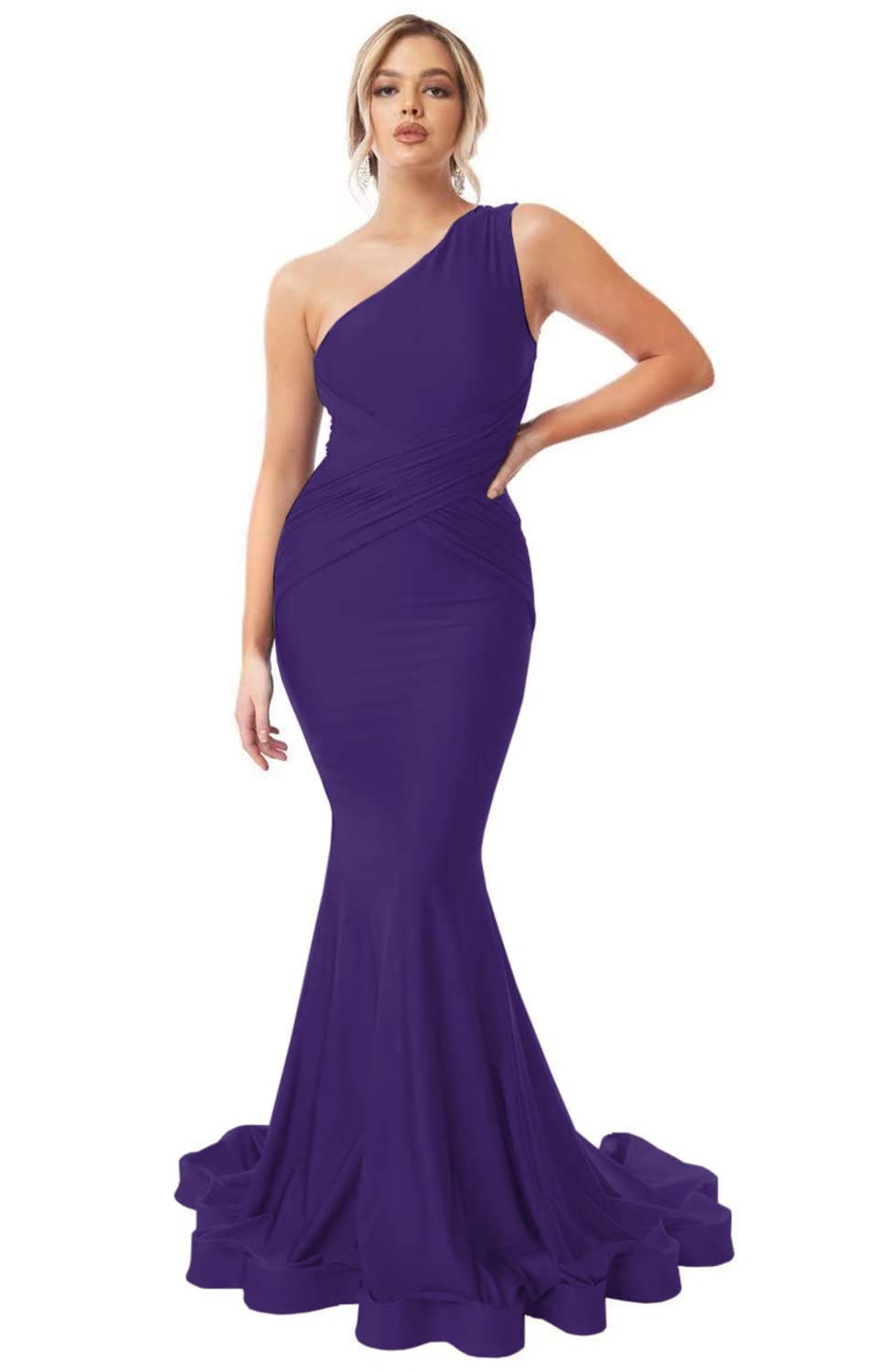 Womens One Shoulder Mermaid Bridesmaid Dresses for Wedding Long Tight Ruched Prom Dresses Evening Formal Gowns