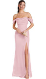 Kingbridal Gowns Off Shoulder Chiffon Bridesmaid Dresses for Women 2026 Long Ruched Cowl Neck Formal Evening Party Dress with Slit
