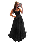 Lace Tulle Prom Dresses with Bow Appliques Corset A Line Long Formal Dress