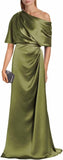 Satin Mother of The Bride Dresses for Wedding One Shoulder Formal Dress with Sleeves Mermaid Evening Party Gowns