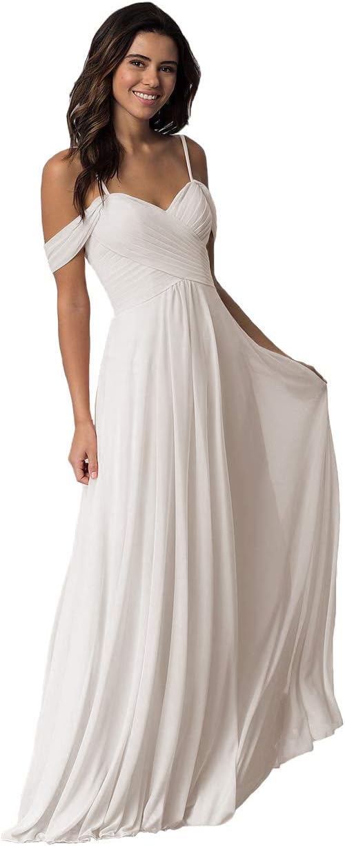 Schulterfreies Chiffon-Brautjungfernkleid mit Taschen für die Hochzeit 