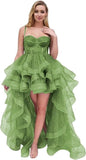 Spaghetti Cocktail Party Dress for Women High-Low Ruffled Summer Dress Long Trailing Prom Ball Gown