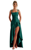 Mermaid Satin Bridesmaid Dresses for Women 2027 Long Ruffles High Low Prom Formal Evening Party Dress with Slit