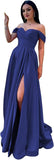 Schulterfreies Satin-Ballkleid, herzförmiger Ausschnitt, formelles Kleid, A-Linie, Abendkleid mit Schlitz 