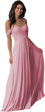 Schulterfreies Chiffon-Brautjungfernkleid mit Taschen für die Hochzeit 