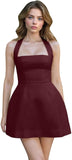 Satin Halter Homecoming Dresses for Teens Short Prom Dress 2027 Mini Formal Evening Cocktail Gowns with Pockets