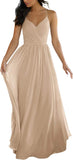 V Neck Bridesmaid Dresses for Women 2025 Long Chiffon Pleated A-line Spaghetti Strap Wedding Evening Prom Gown