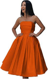 Tea Length Satin Cocktail Party Dresses for Women, Strapless Formal Evening Prom Gown Homecoming Graduation Dresses