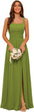 Square Neck Bridesmaid Dress Spaghetti Straps Chiffon Long Formal Dress for Women