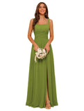 Square Neck Bridesmaid Dress Spaghetti Straps Chiffon Long Formal Dress for Women