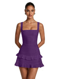 Spaghetti Straps Satin Homecoming Dresses for Teens 2026 Square Neck Tiered Ruffles Short Prom Dress
