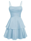 Tiered Satin Homecoming Dresses for Teens Short A Line Tight Spaghetti Strap Formal Cocktail Party Gown 2026